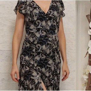 Cinq A‎ Sept Size 4 Black Blue Button V-Neck Maxi Lisette Dress